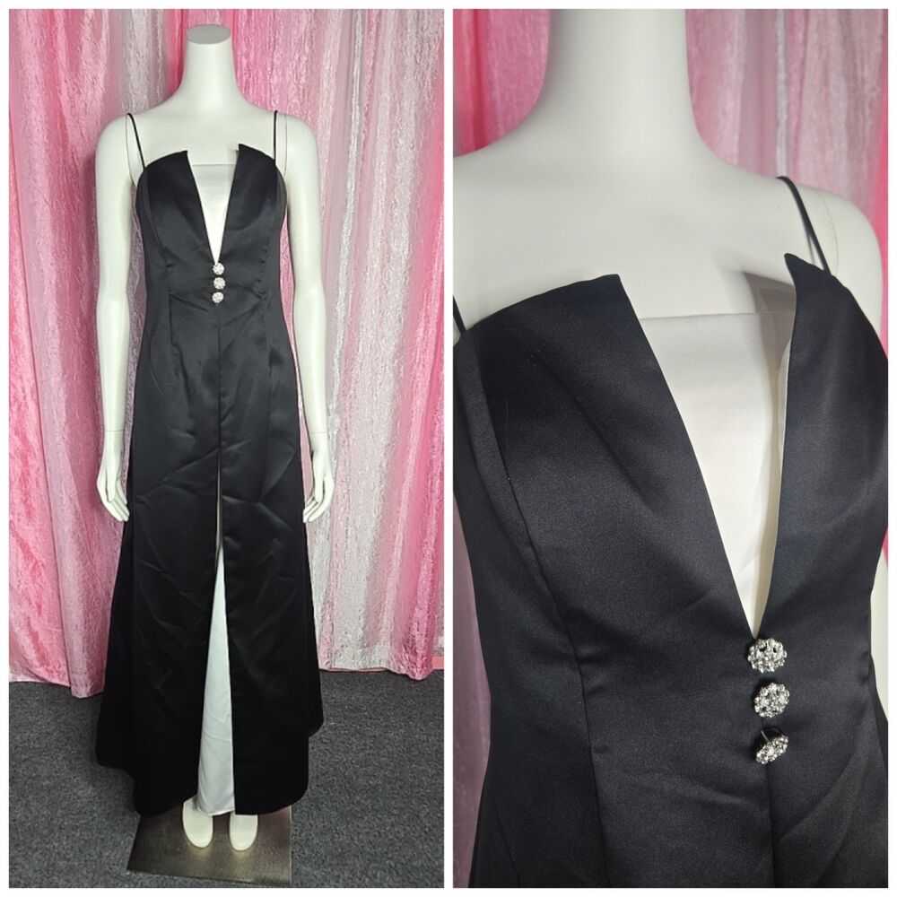 Betsy & Adam Jaslene Black White Tuxedo Formal Evening Gown Size 4
